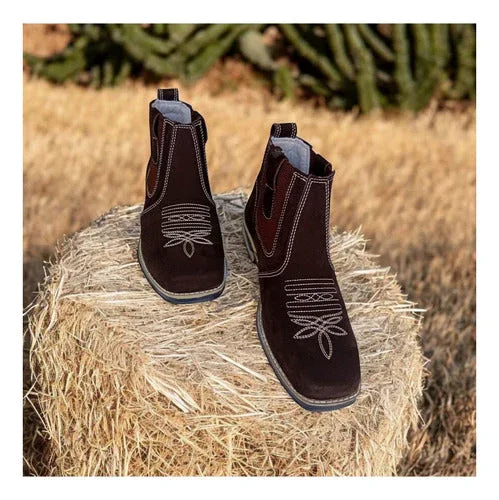 Botina Country Masculina, Bordada, Em Couro Legítimo